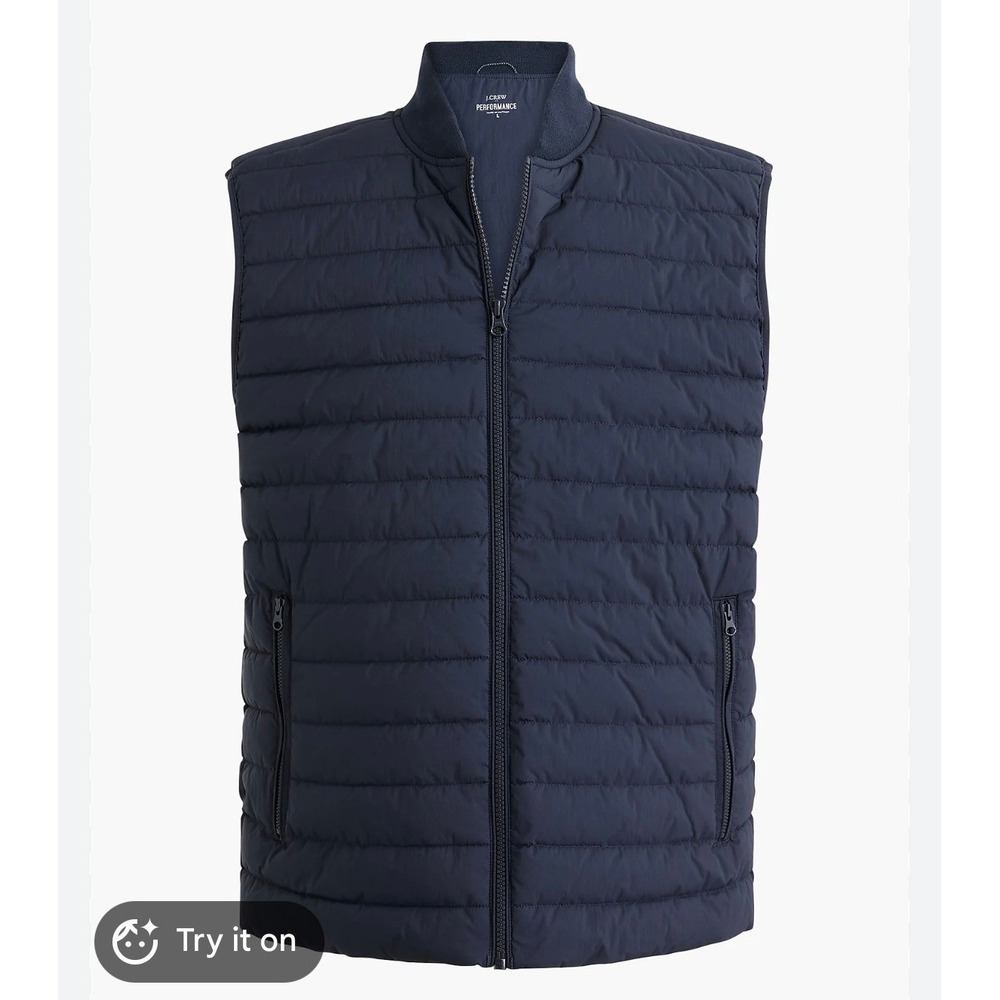 J.Crew Mens Navy Blue Quilted Puffer Vest Full Zip Ribbed Collar Small